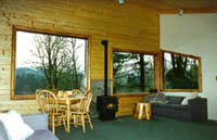 Fireplace and large view windows Glacier Suite
